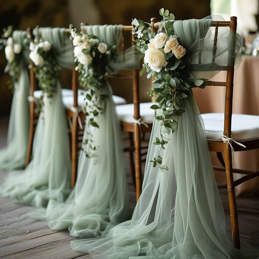TEMU 1pc Romantic Lavender Green Polyester Mesh Fabric For Outdoor Wedding Arches, Chair Back Decor, Home Decor, Transparent Background Net, Stage