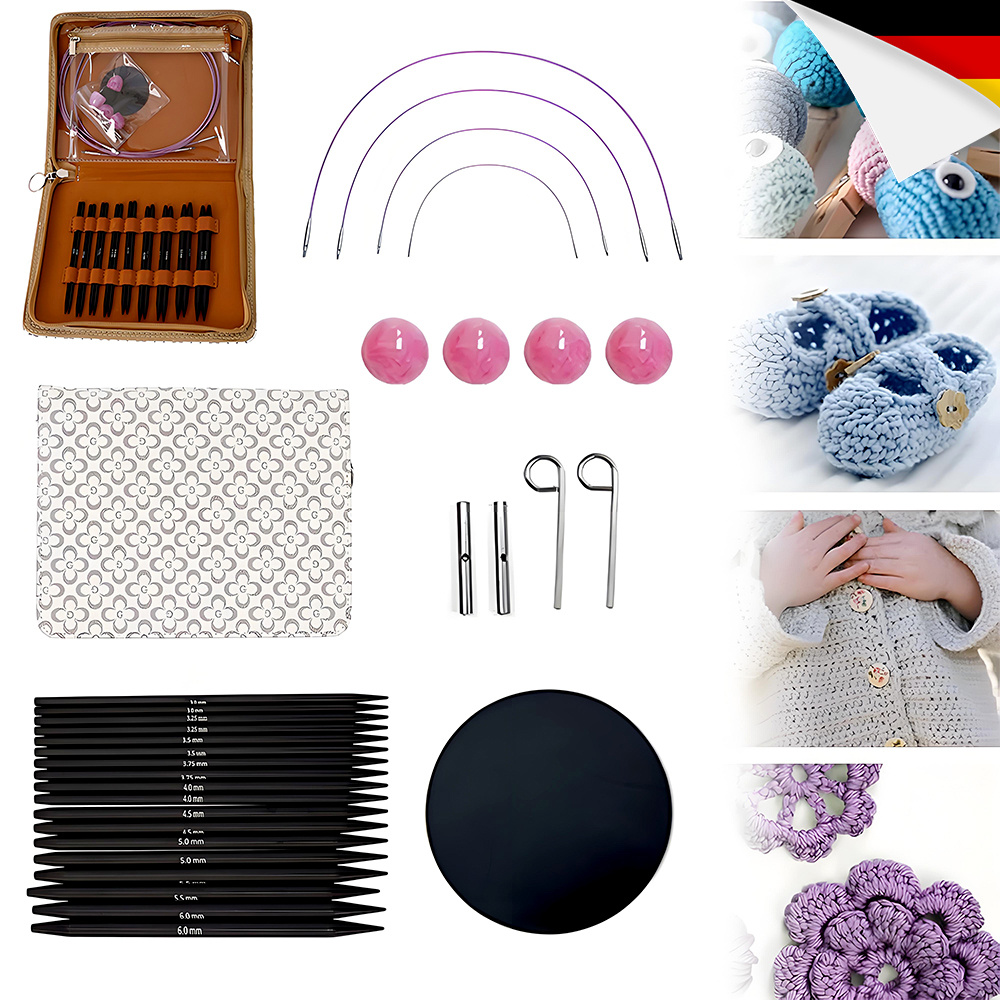Interchangeable Circular Knitting Needle Set 32pcs Aluminium Oxide Detachable Replaceable Cable Knitting Needles Weaving Craft Tools Kit