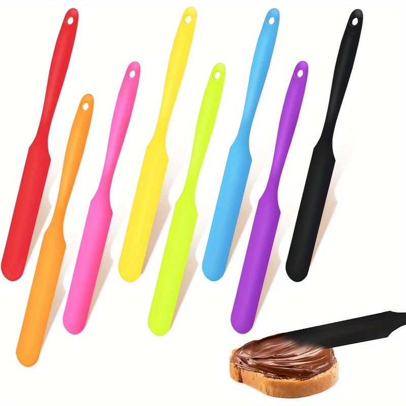 8pcs Jar Spatula, Silicone Jar Scraper With Long Handle,9.45inch*1.18inch, Jam Spreader Cake Spatulas, Kitchen Must Have Small Silicone Spatula, Jar Blender Waxing Sticks Large With Slant For Hard Wax