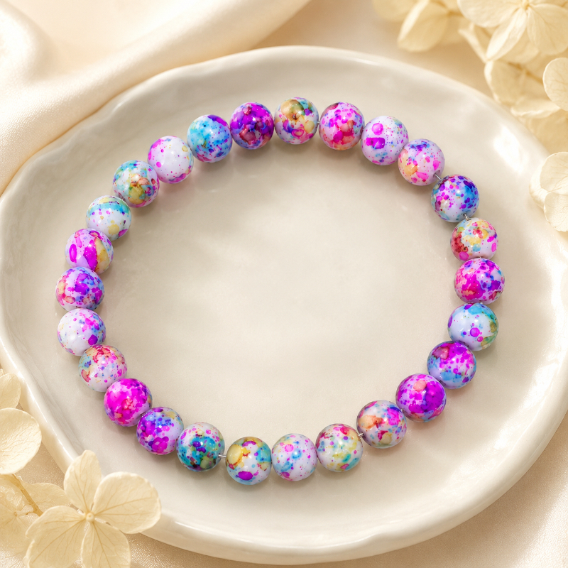 Colorful Ink Splatter Gradient Bead Bracelet, Iridescent