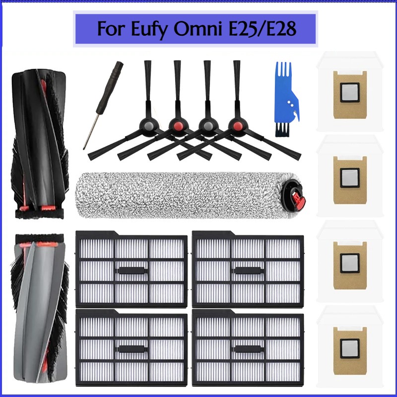 TEMU Main Side Brush, Old-style Filter Screen, Dust Bag, Roller Brush, Mop Cloth, Dust Bag, Spare Parts Compatible With Omni E25/e28 Vacuum Cleaners,