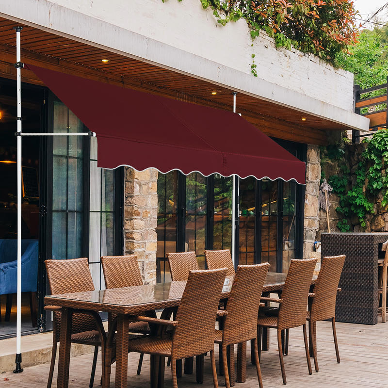 250cm Manual Retractable Awning With Adjustable Height Of 200-300cm, Made From Aluminum And Oxford Fabric, Uv Resistant, In Red Color