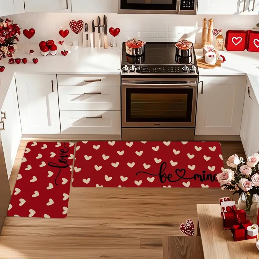 TEMU Happy Valentine's Day Kitchen Mat - Non-slip, Hand Washable Rug With Print For Home Decor & Room Accent