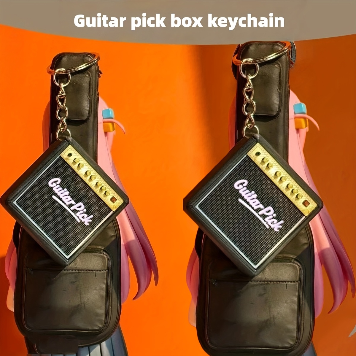TEMU Guitar Pick Storage Box Keychain, Portable Pick Hanger, Vintage Speaker-shaped Creative 3d Printed Anti-loss Pick Clip, Trendy Music Accessory,