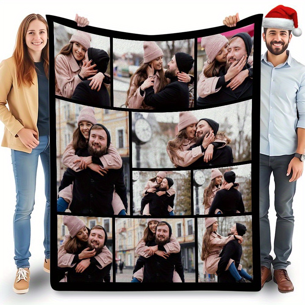 TEMU 1pc Personalized Flannel Blanket With Custom Photo And Text - Ideal Couple's Gift For Birthdays, Valentine's Day, Anniversaries | Cozy Throw,