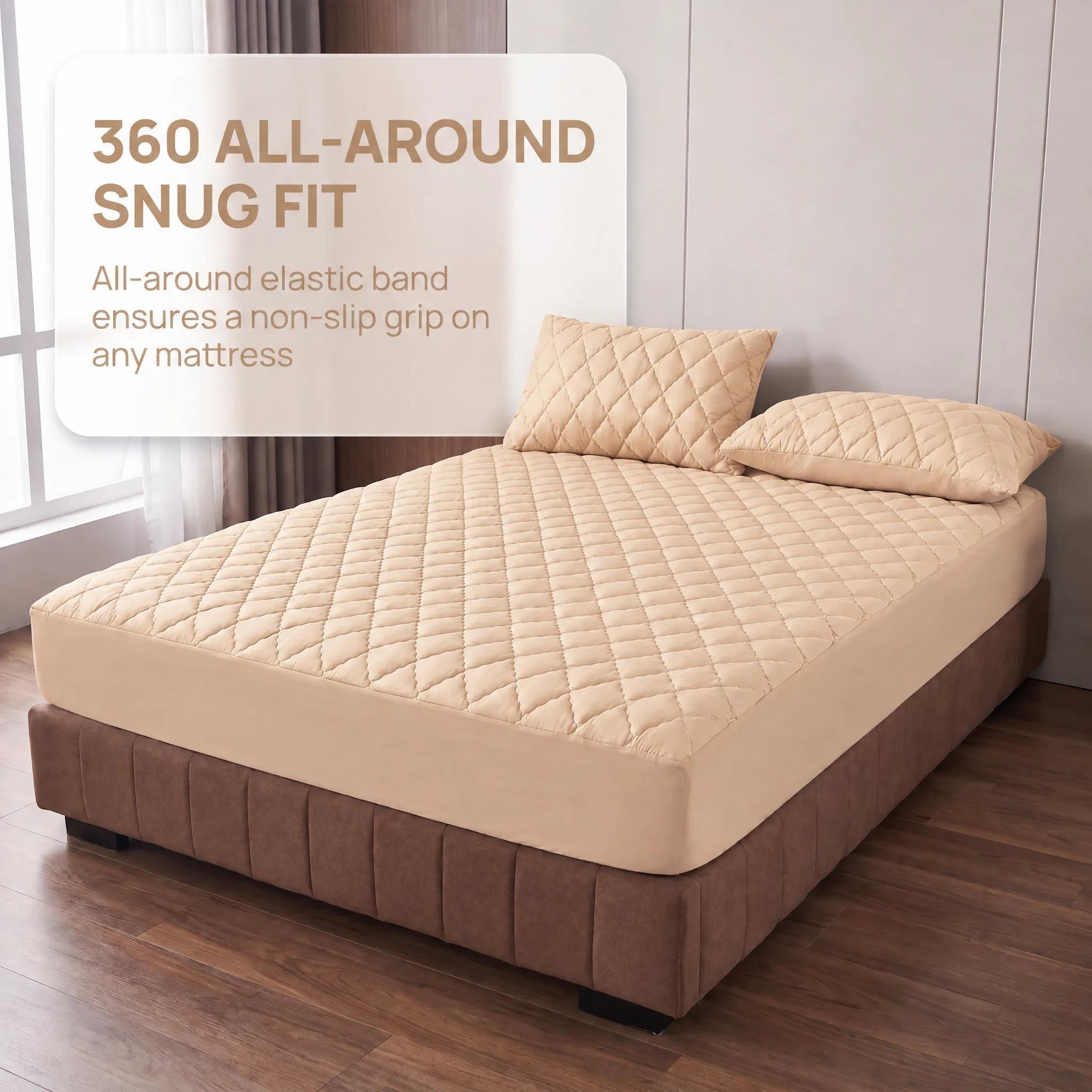 Image of Quilted Mattress Protector Fitted Sheet, Thickened Diamond Pattern Mattress Pad With Elastic Band, Soft & Breathable, Anti-slip, For Single And Double Beds, Bedroom
