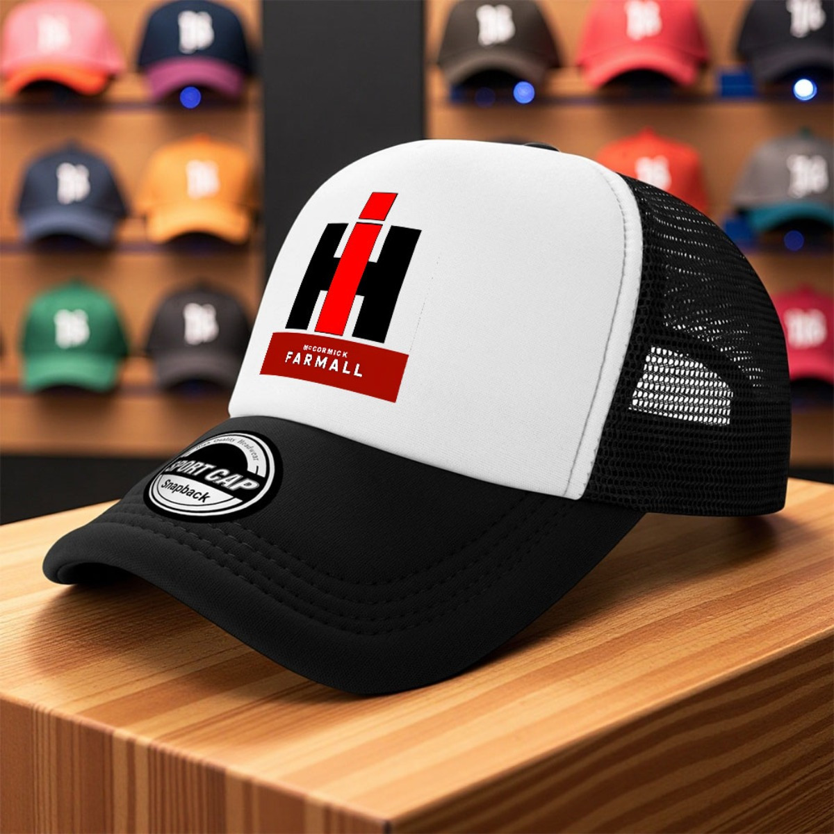 TEMU 1pc Tractors Print Baseball Cap Trucker Hat - Breathable Mesh, Lightweight Polyester, Black With Logo, Versatile For Golf, Fishing, And Outdoor