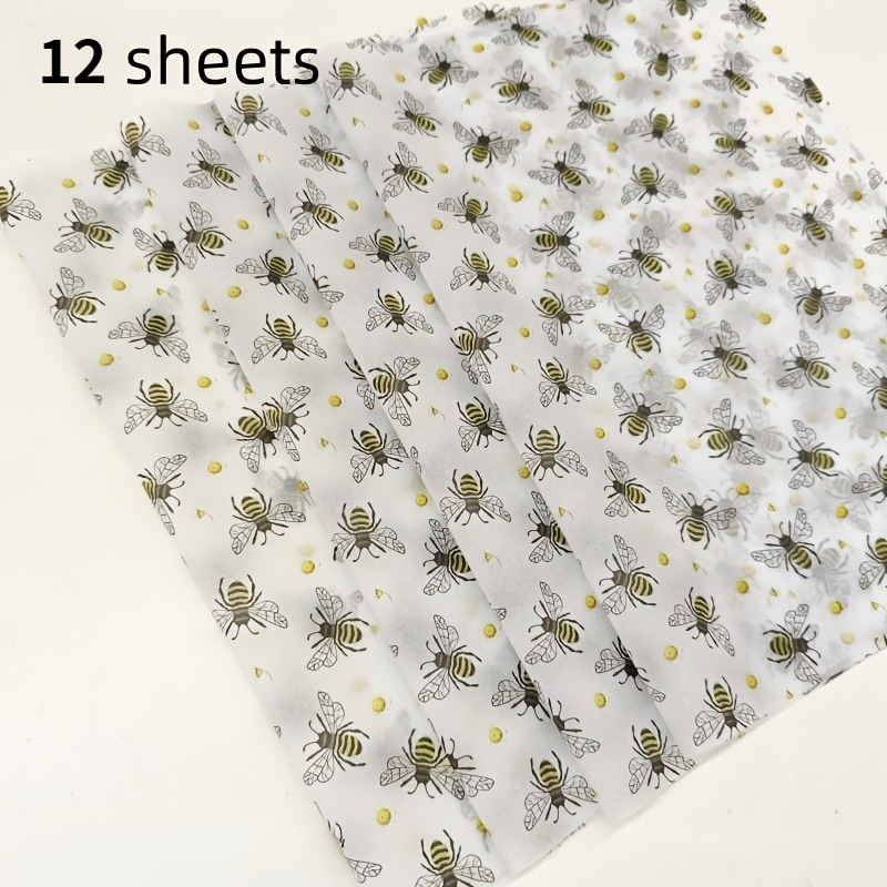 Image of 12 Sheets Of Large Bee-patterned Tissue Paper, 20x14 Inches, Suitable For Spring/summer, Weddings, Valentine's Day, Birthday Gift Wrapping, Bouquet Wrapping, Gift Bag Fillers, And Party Favors