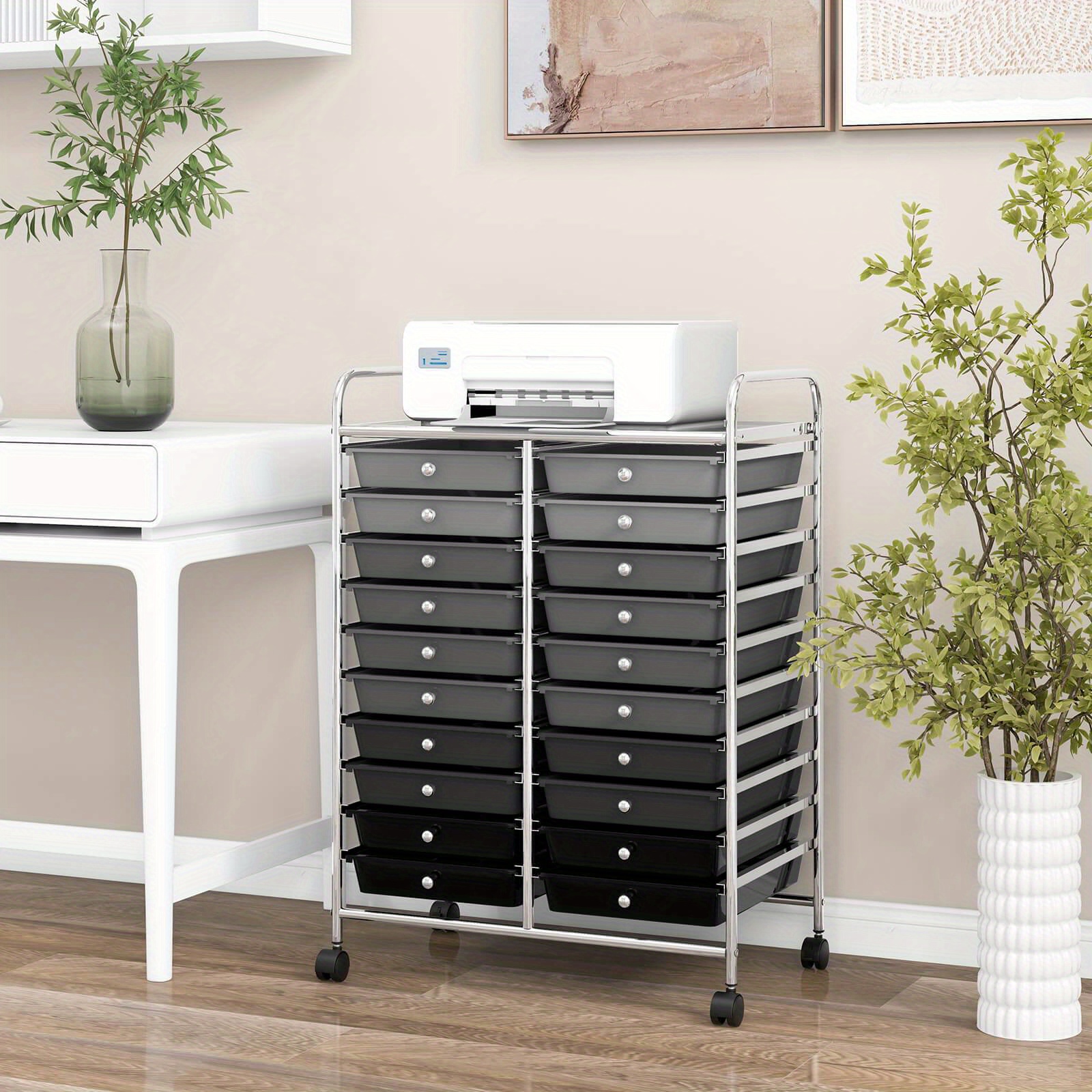 item picture   20 drawer rolling storage cart utility cart with lockable casters multipurpose craft cart for tool   paper storage ideal for home office classroom black gradient