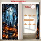 spooky halloween door curtain decoration with bats graveyard scene large door cover 39x79 inches hooks included machine washable polyester fabric for indoor outdoor home party or dorm decor no electricity needed halloween party decoration festive home accessory atmosphere bat motif durable material seasonal decoration event planners 2d flat