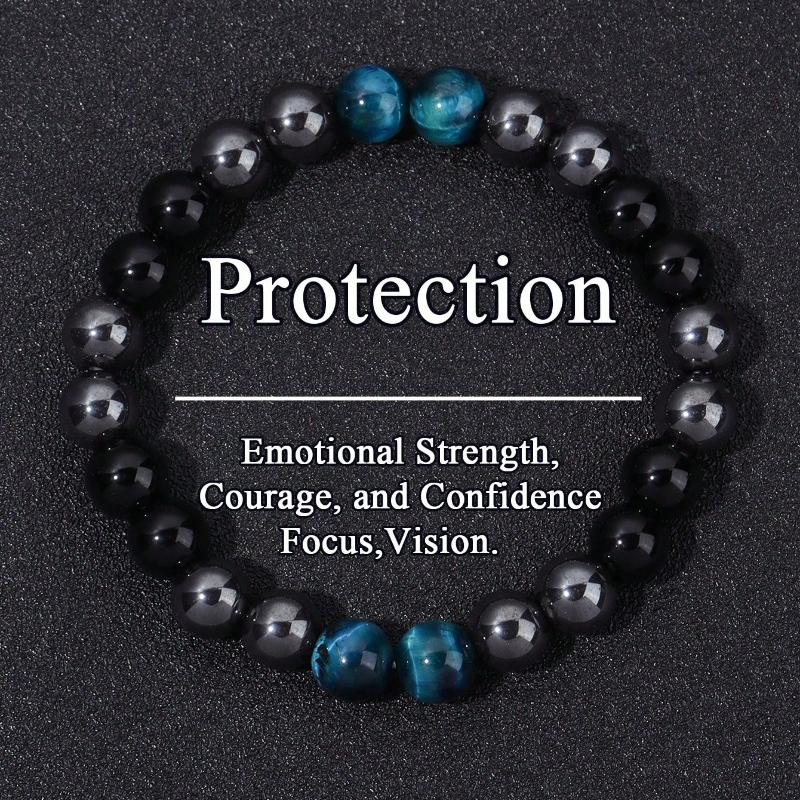 E-shop Natürliche blaue Tigeraugen-Perle, schwarze und Hämatit-, Schutz, Sicht, Schmuck Geschenk für Frauen und Männer