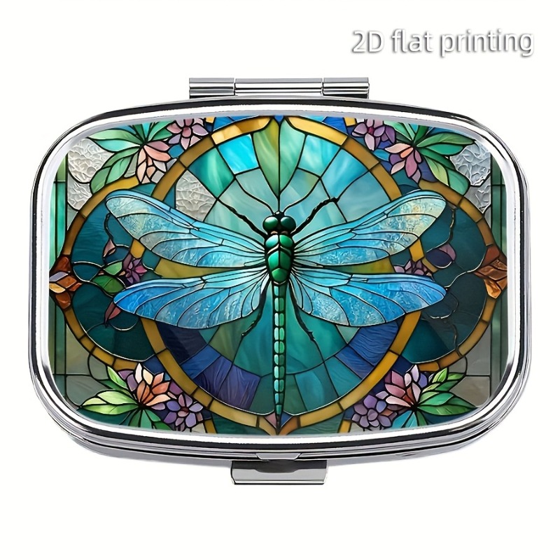 TEMU 1pc Pill Box, 2pcs Compartment Decorative Pill Organizer, Handheld Travel Pill Case, Pocket Or Gift, Mini Pill Box