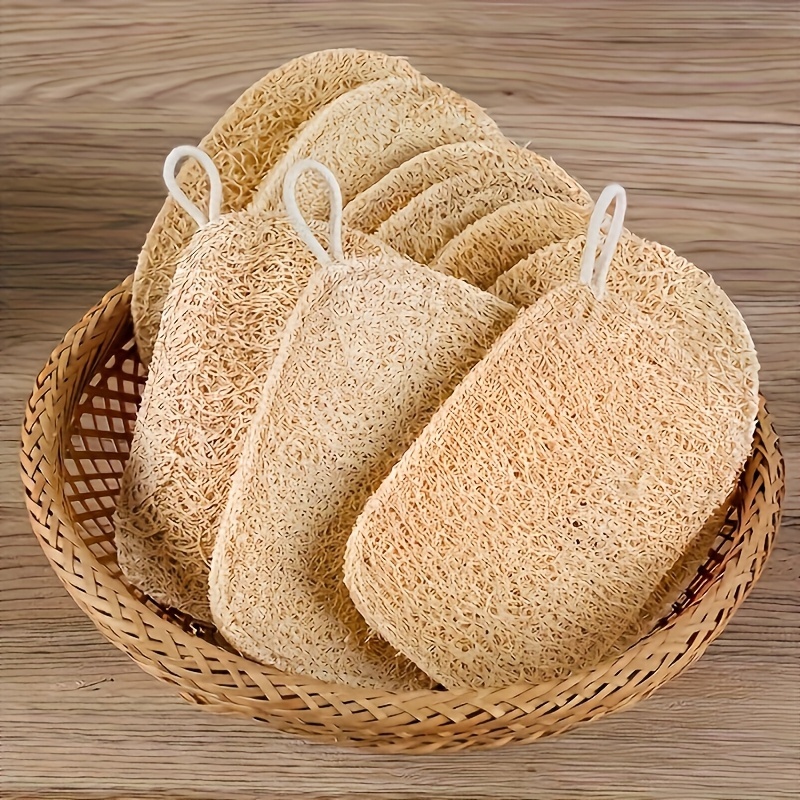 5pcs Natural Loofah Sponges for Dishwashing, Real Plant-Based Kitchen Scrubber & Dish Towel, Non-Scratch Cleaning Sponges for Pots, Veggies, Body Exfoliating (with Hanging Loop)