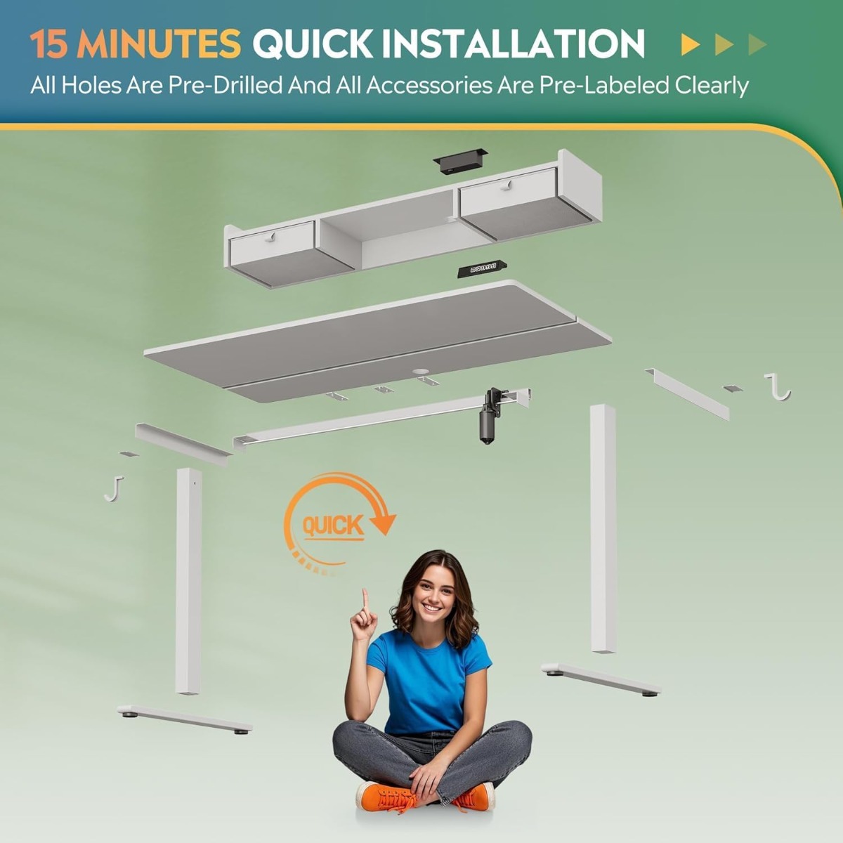55×28 Inch Electric Standing Desk with Drawers | 3 Adjustable Height, Storage Shelf, Built-in USB Outlet, Memory Preset, Sit to Stand, Contemporary Style, White, Engineered Wood Top, Box Drawers, Floor Mount, by GALAXHERO