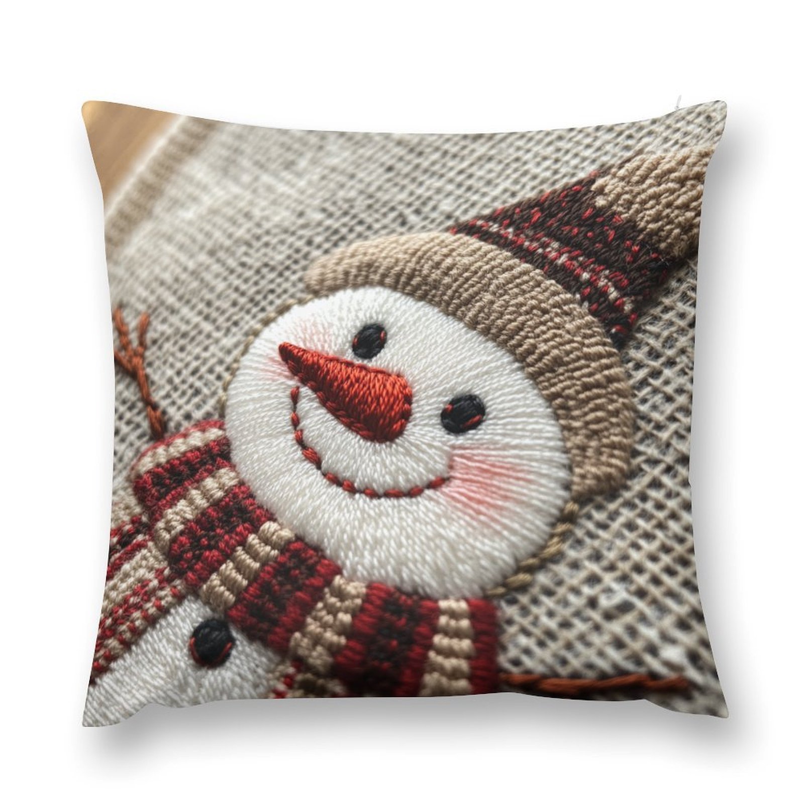 

1pc Wsy1024073 Christmas Snowman Embroidered , 18x18 , Polyester, , Zippered, , Decorative For Sofa Bed - No