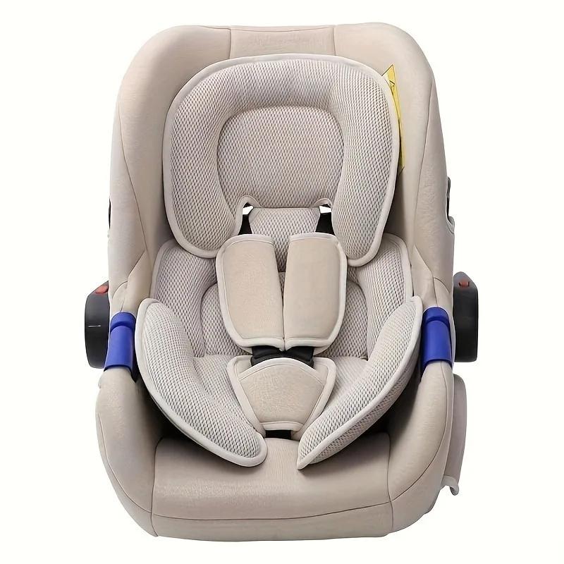 baby stroller seat cushion with safety harness adjustable waist protector double sided soft beige white car seat pad compatible with most travel cots carriers buggy no tools   for airplane car for    