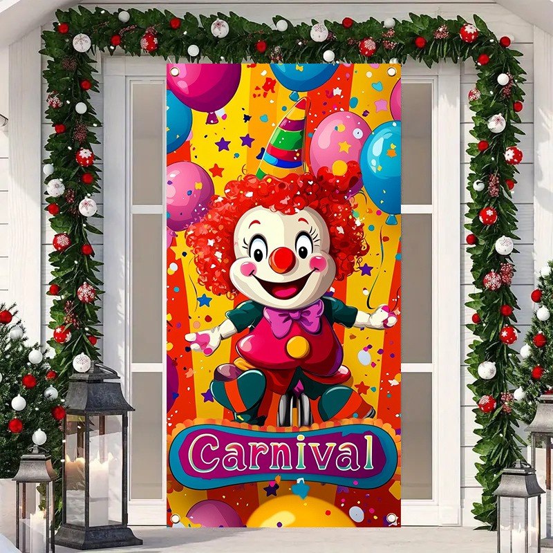 

2d Door Banner, 1pc Vibrant Carnival Clown Door Banner - Polyester, 35.4x70.8 Inches, Indoor/outdoor Party Decoration, Carnival Theme Party Decorations