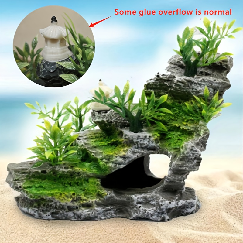 Image of Aquarium Decoration Resin- Rock Landscape With Plant And Fish Hiding Cave, Suitable For Fish Tank Decoration