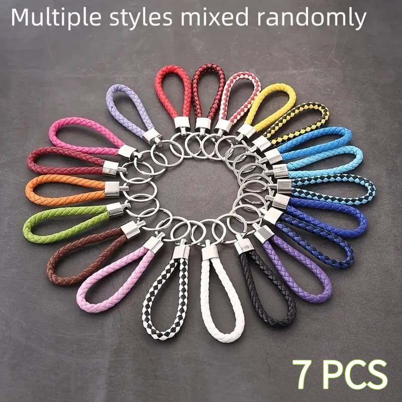 TEMU 7pcs Set Of Colored Woven Rope Keychains, Equipped With Durable Metal Clasps, Suitable For Bag Decoration, Car Key Decoration, Party Favors, And