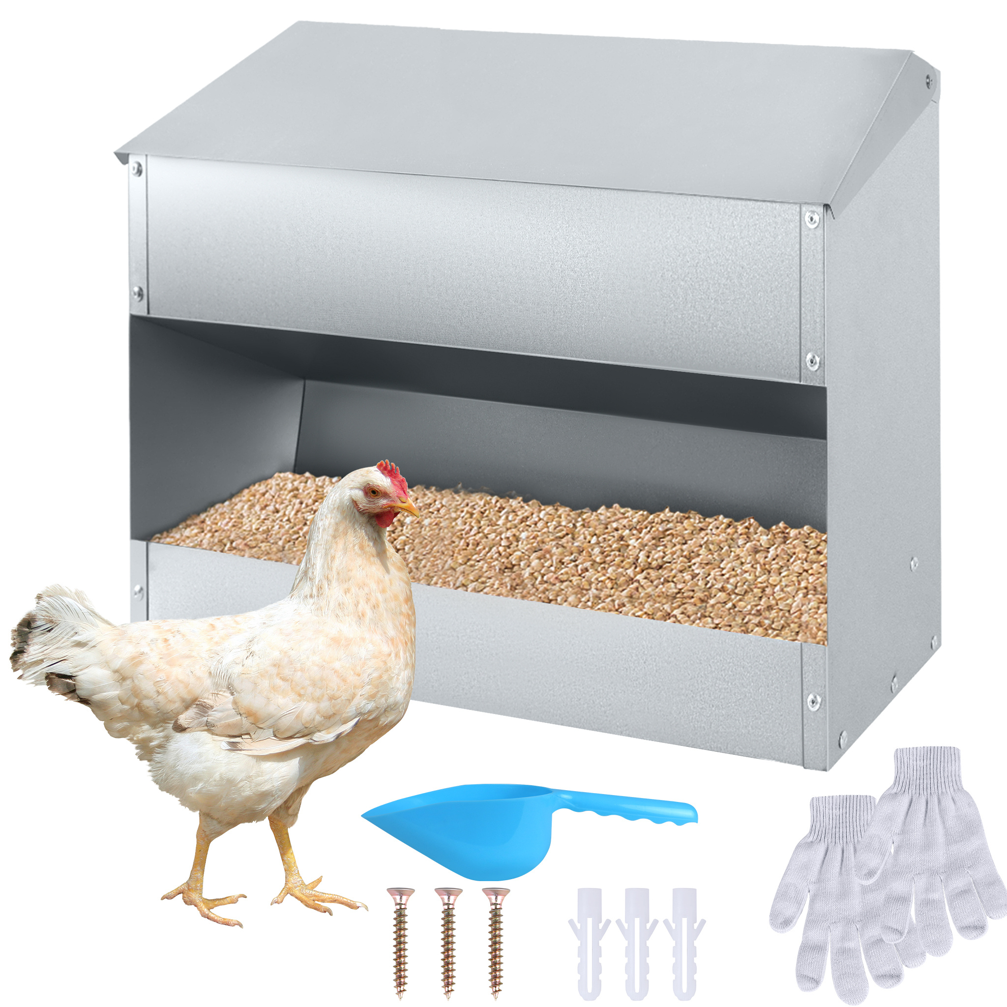 Automatischer Hühnerfutterautomat – 11 Kg Kapazität, Rostfreier Stahl | Regenfest & Verschwendungsfrei Für Hühner, Enten & Truthähne