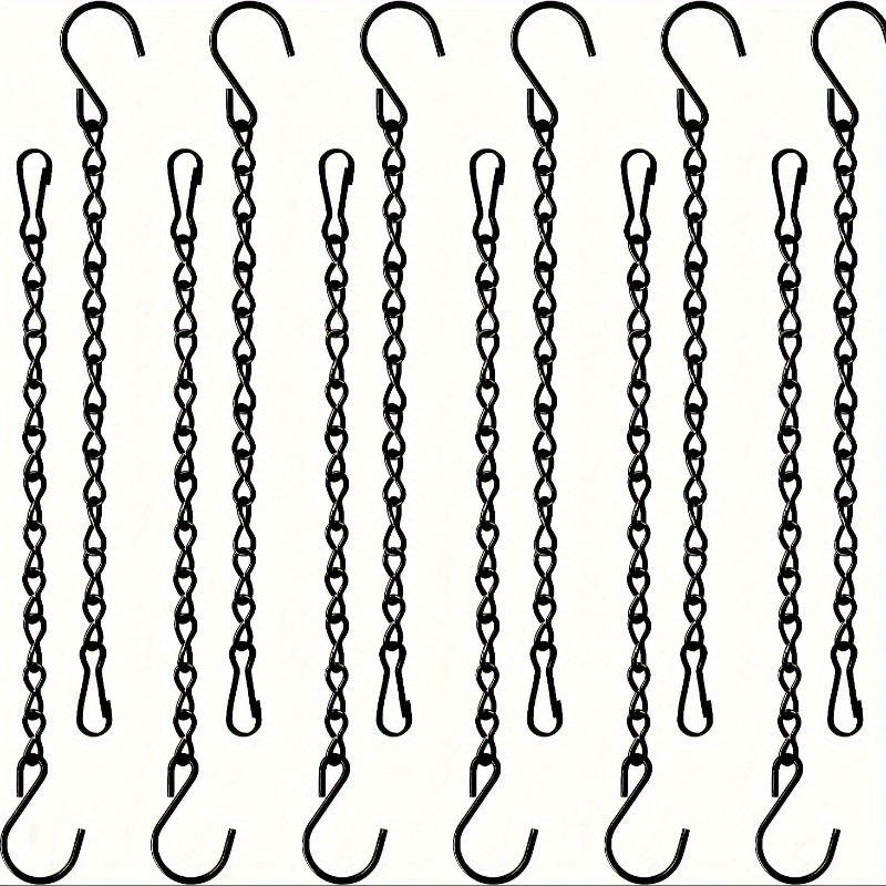 E-shop 12er-Set Schwarze 9.5" Metall-Hängeketten mit Haken & Schlaufen - Langlebige Außenzubehörteile für Vogelhäuschen, Pflanzgefäße, Laternen,