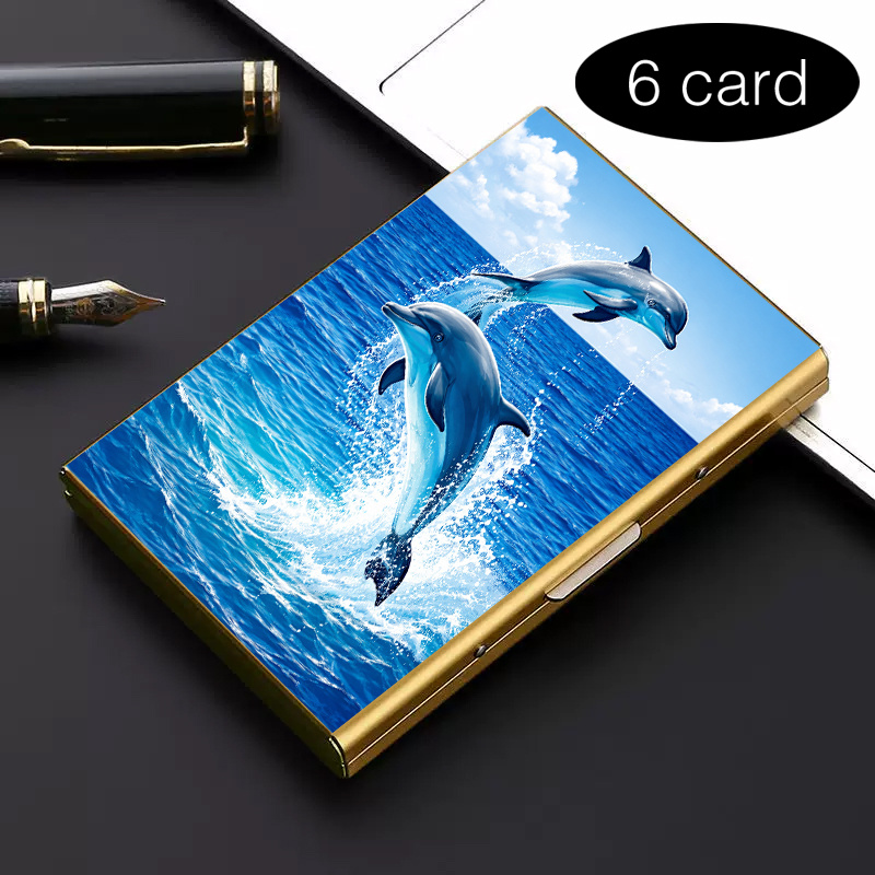 TEMU Porte-cartes 1 pièce haut de gamme en acier inoxydable -vol RFID – Dessin de mer, portefeuille élégant en métal noir à multi-compartiments, pour
