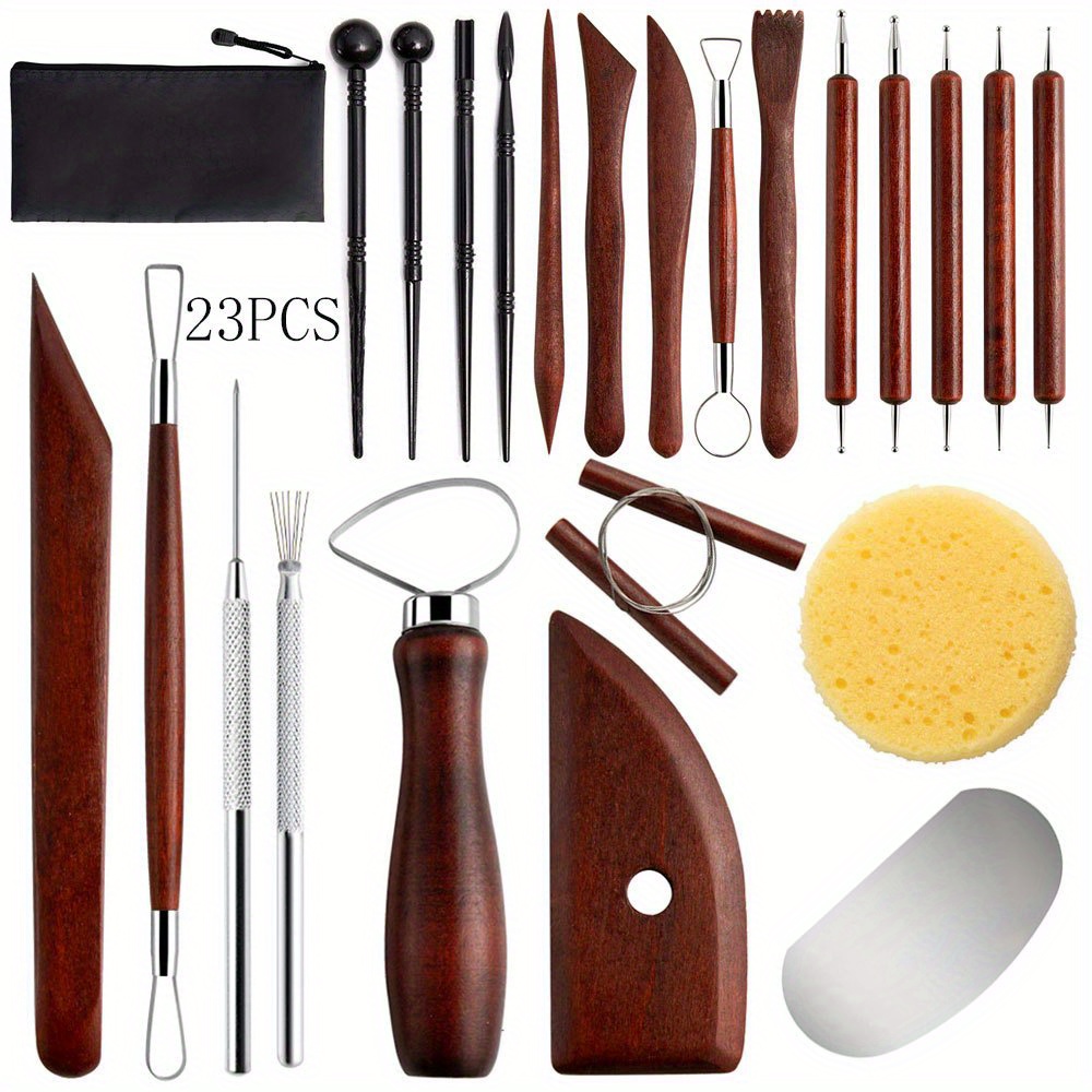 

23- Wooden Set - Ceramics Sculpting Kit , Smoothing, And Accessories For Diy Art