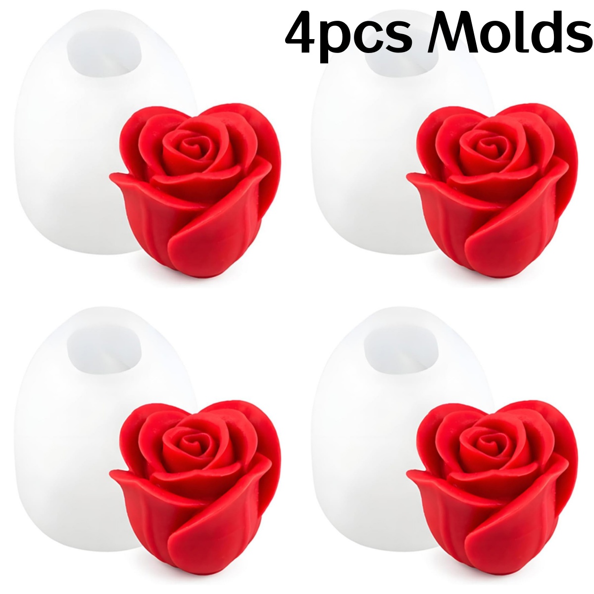 TEMU 4pcs 3d Rose Silicone Mold For Candle Making, Soap Wax Resin Concrete Clay Casting Craft Mold, Reusable Mold For Valentine's Day, Mother's Day,