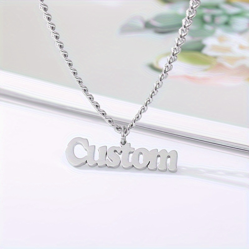 TEMU Personalized Name Necklace - Custom Text/number Cuban Chain, Stainless Steel -free Jewelry Suitable For , Daily Wear & Gift For Christmas,