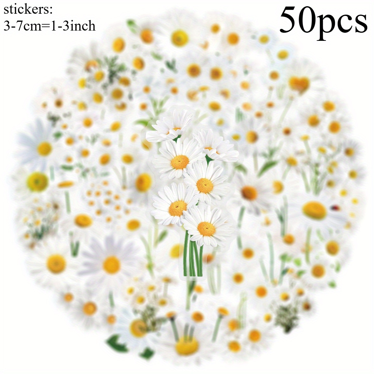 Image of 50pcs Transparent Daisy Series Graffiti Stickers For Suitcases Mobile Phone Cases Laptop Helmet Skateboard Waterproof Decorative Stickers Diy Creative