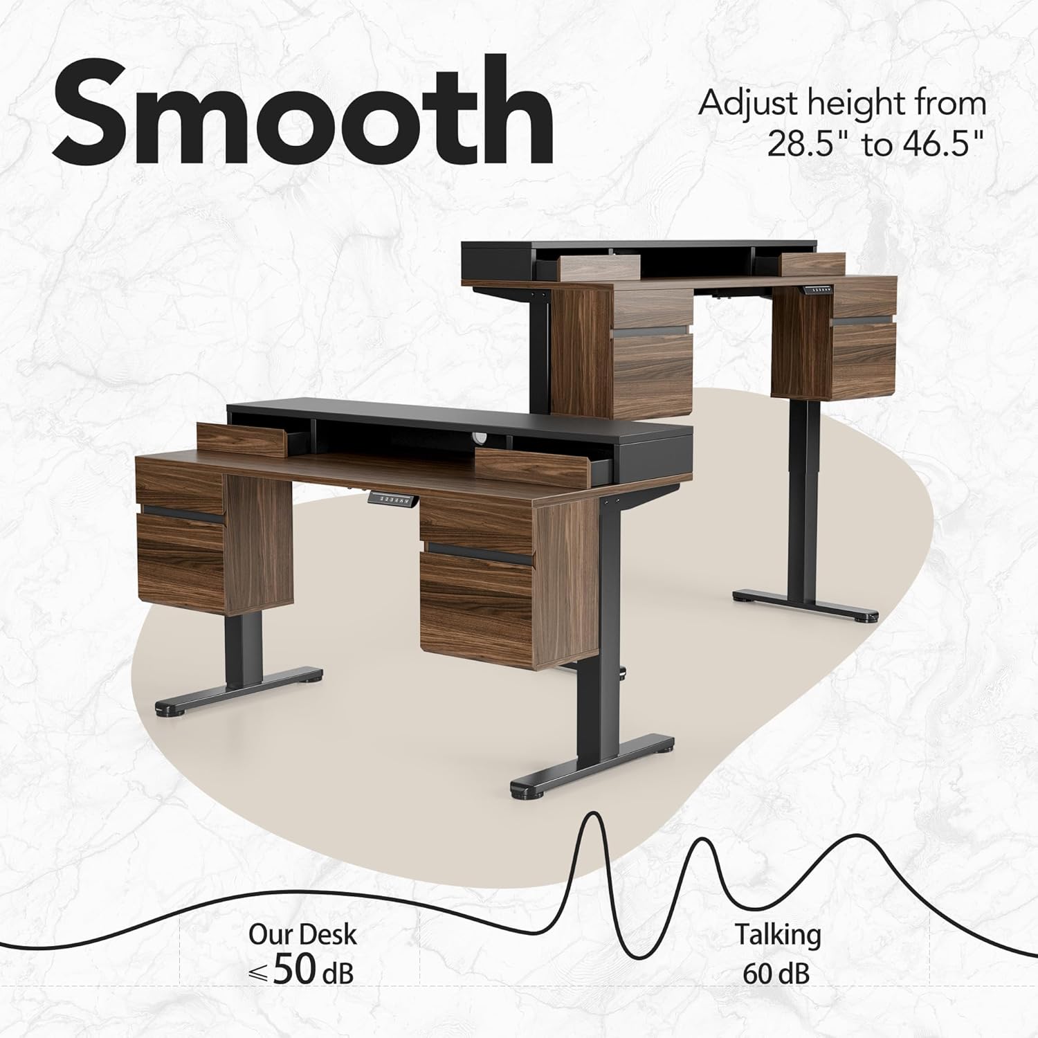 Standing Desk with 6 Drawers, 55 Inch Electric Height Adjustable Stand Up Desk with Storage, Computer Home Office Workstation with Monitor Stand, Electric Height Adjustable Desk