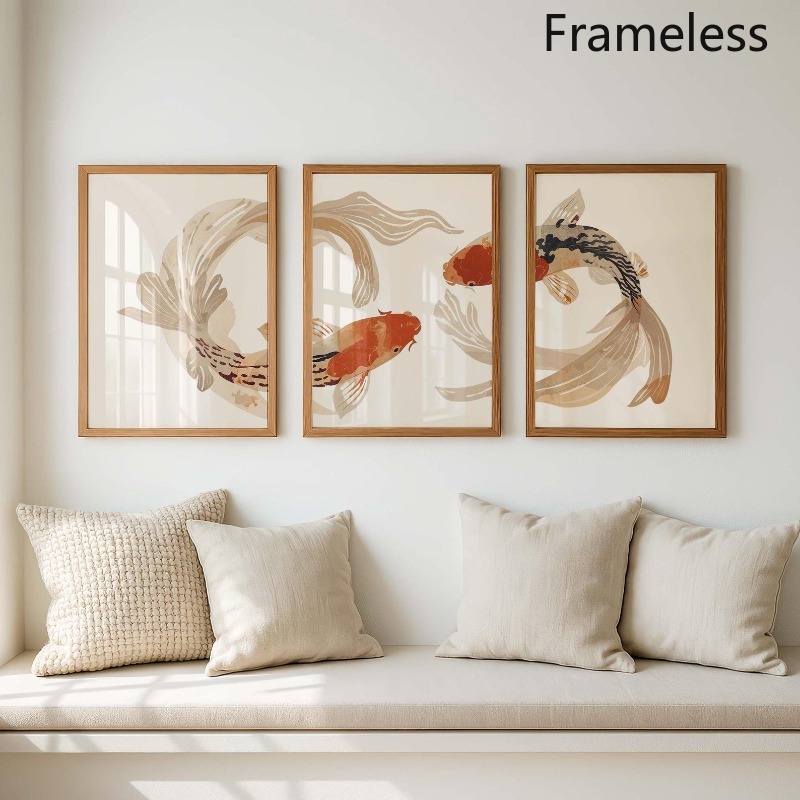 TEMU 2d Flat, 2d Flat 3pcs Koi Fish Triptych, Japanese Print, Living Room, Bedroom, Office, Dining Room, Kitchen, Bathroom, Wall Art, Home Decor, 2d