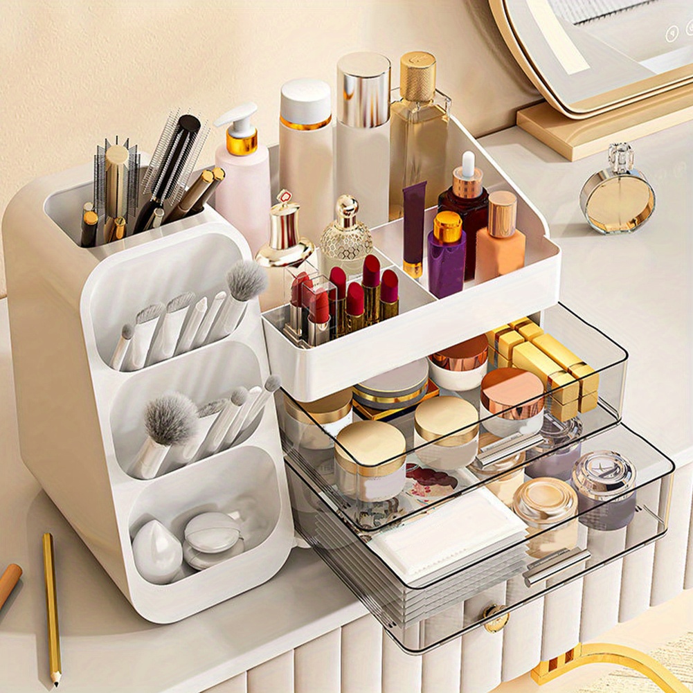 plastic desktop organizer makeup organizer box with drawers makeup storage box dustproof cosmetic display case for lipstick makeup brush Product details 7