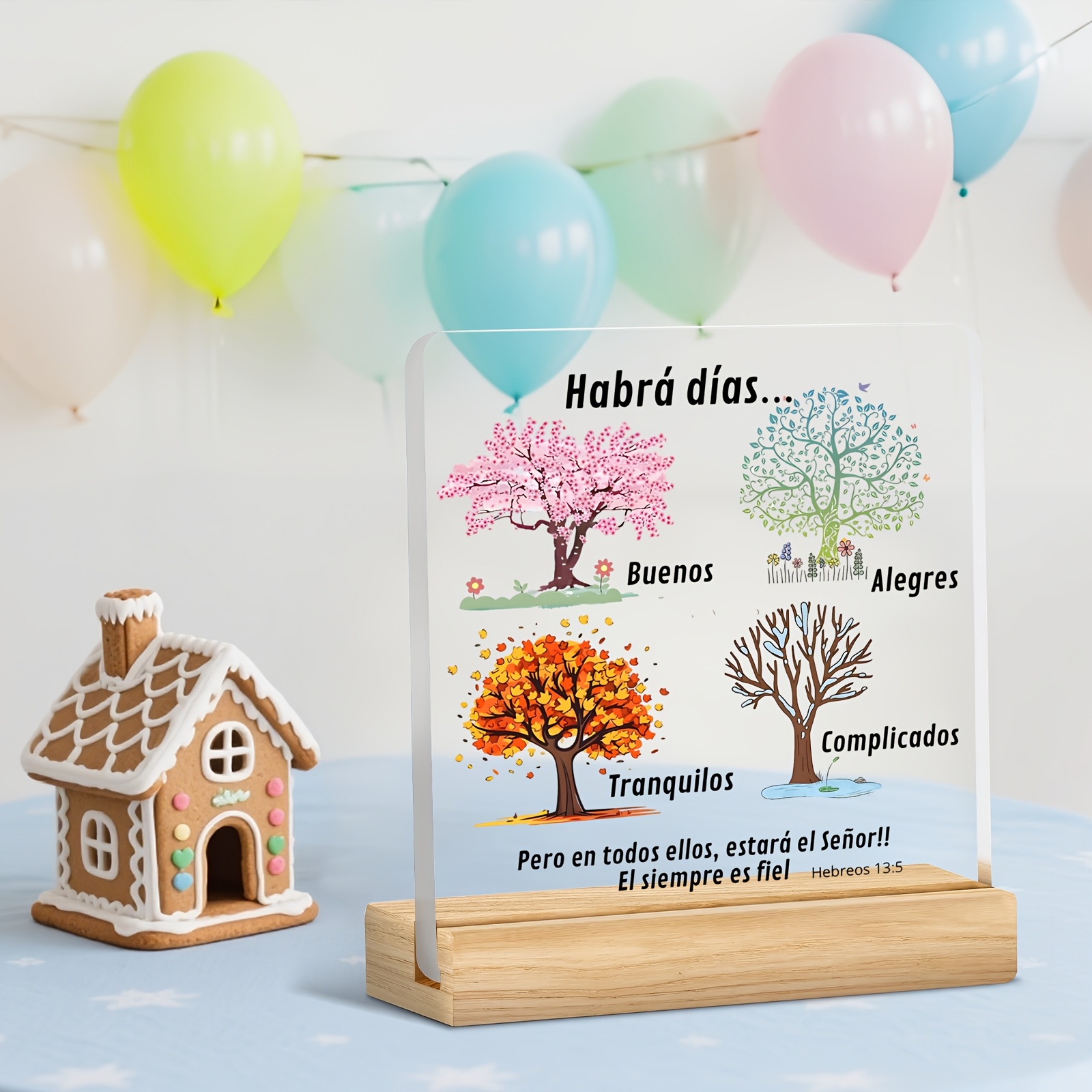 TEMU 2d Flat, 2d Flat Spanish/english Bilingual Christian Bible Verse Acrylic Desktop Decoration - 13:5 Scripture With Tree Of Life And Spanish