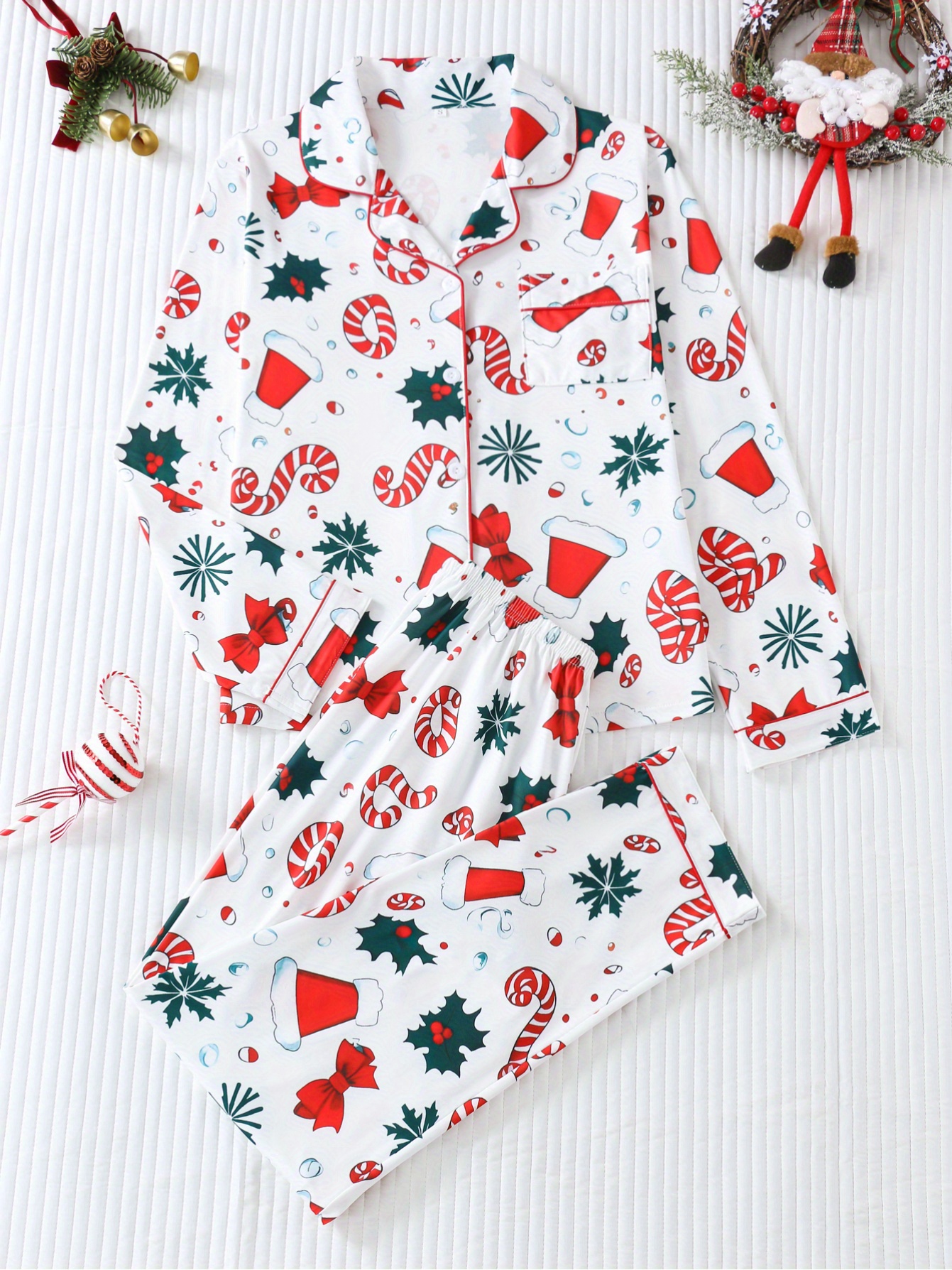 twådelat julpyjamas set för damer med knappknäppt och - Temu Sweden