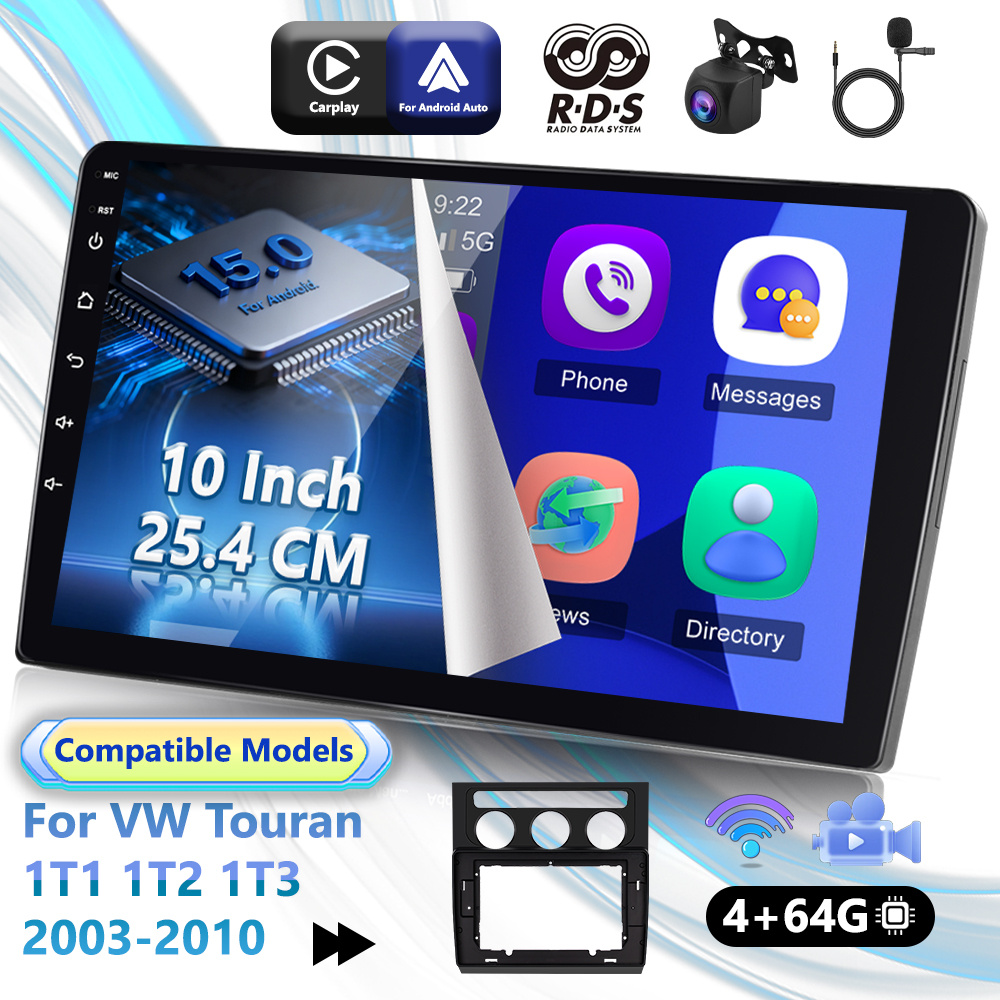Image of [2g+64gb] Compatible With For Vw Models 1t1, 1t2, And 1t3 From 2003 To 2010. With .1-inch 15 Double Din Car Stereo Featuring An Hd 1080p Display, Built-in , , Wireless Auto, Wifi, Fm/rds Radio