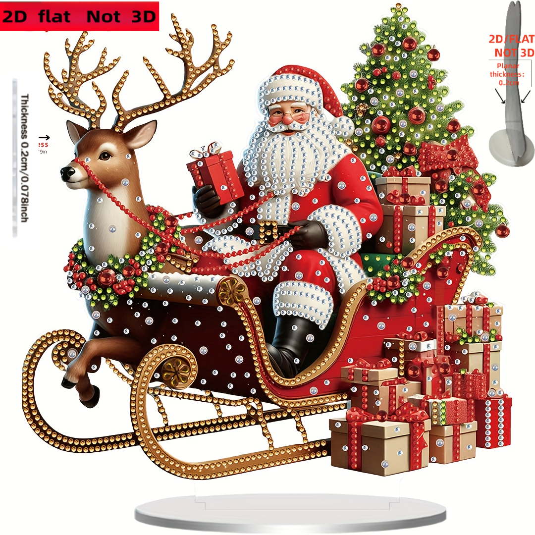 TEMU Kit de peinture diamant 2D plat 1pc Père Noël Cadeau de Noël, Décoration de bureau irréguliers et scintillants adaptés à la décoration de table