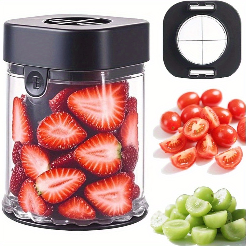 stainless steel fruit   cutter - manual multi-compartment egg & fruit slicer for banana, grape, strawberry - durable kitchen gadget for   meal prep, fruit slicer and chopper details 0