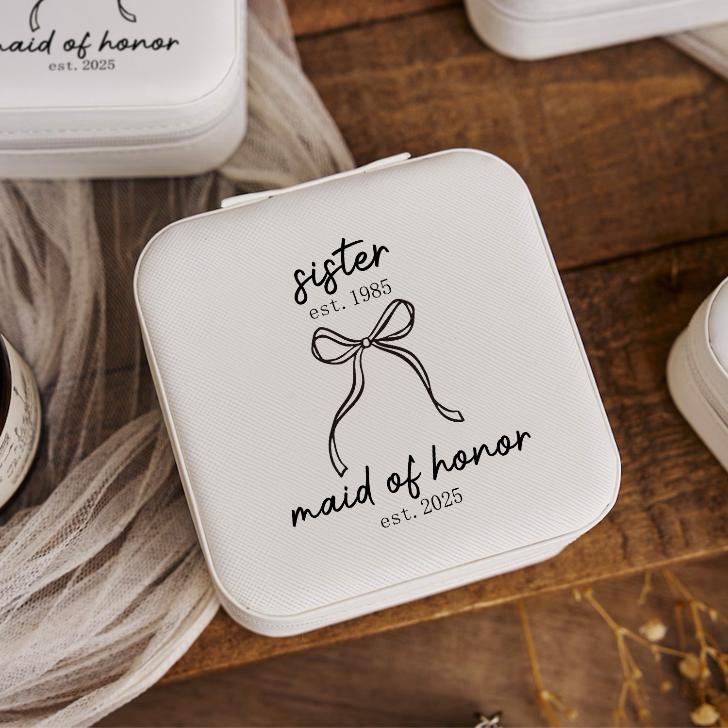 TEMU Personalized Maid Of & Bridesmaid Jewelry Box - Custom Name Wedding Gift With Zipper Closure, 's Maid Of Birthday/anniversary Present - Jewelry