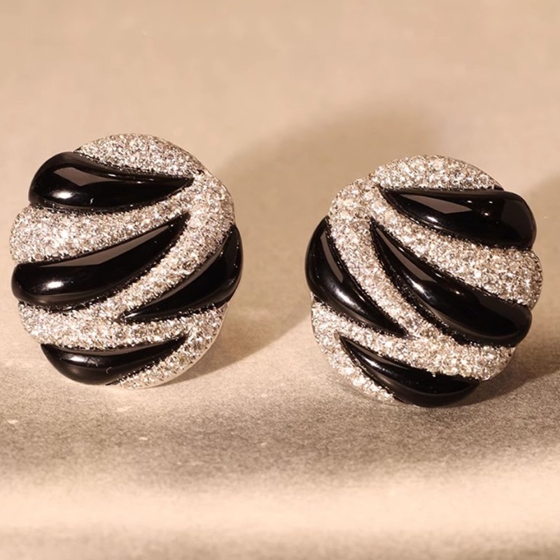 TEMU Boucles d'oreilles de luxe noires à incrustation d'émail et pour femmes, pour les fêtes, les vacances, les banquets et . Accessoires de bijoux