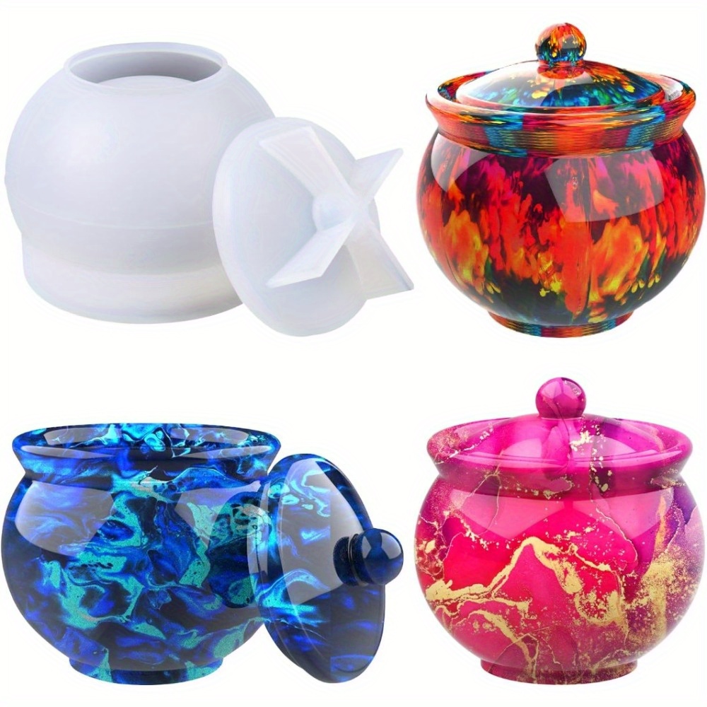 Large Silicone Resin Molds with Lids - White &amp; Colorful Marbled Patterns for * Casting, * Storage Boxes, Candy Containers, Home De
