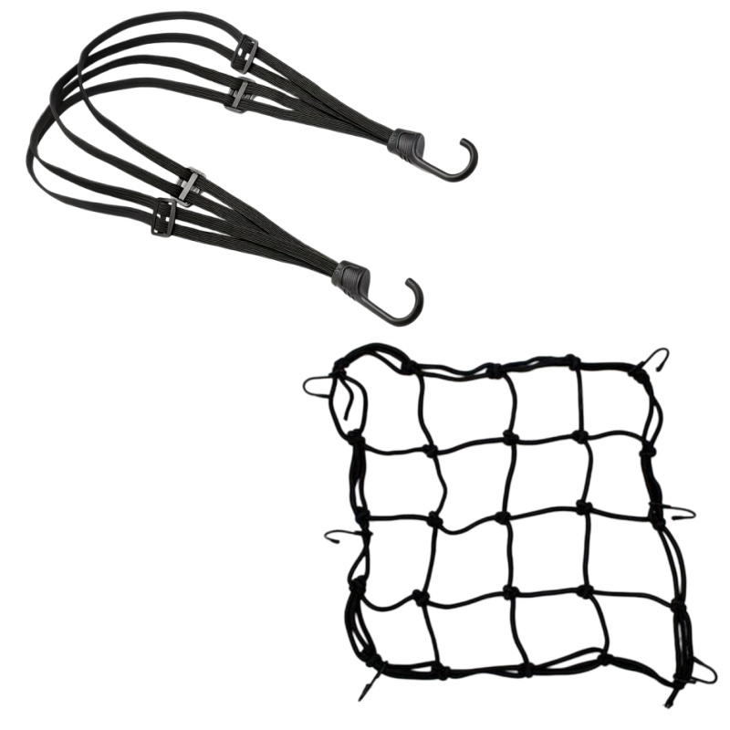 TEMU 2pcs Set Of Elastic Straps For Motorcycles And Bicycles, Helmet Net Fastening Straps, Black Mesh Luggage Storage Nets, Multi- Storage Hook
