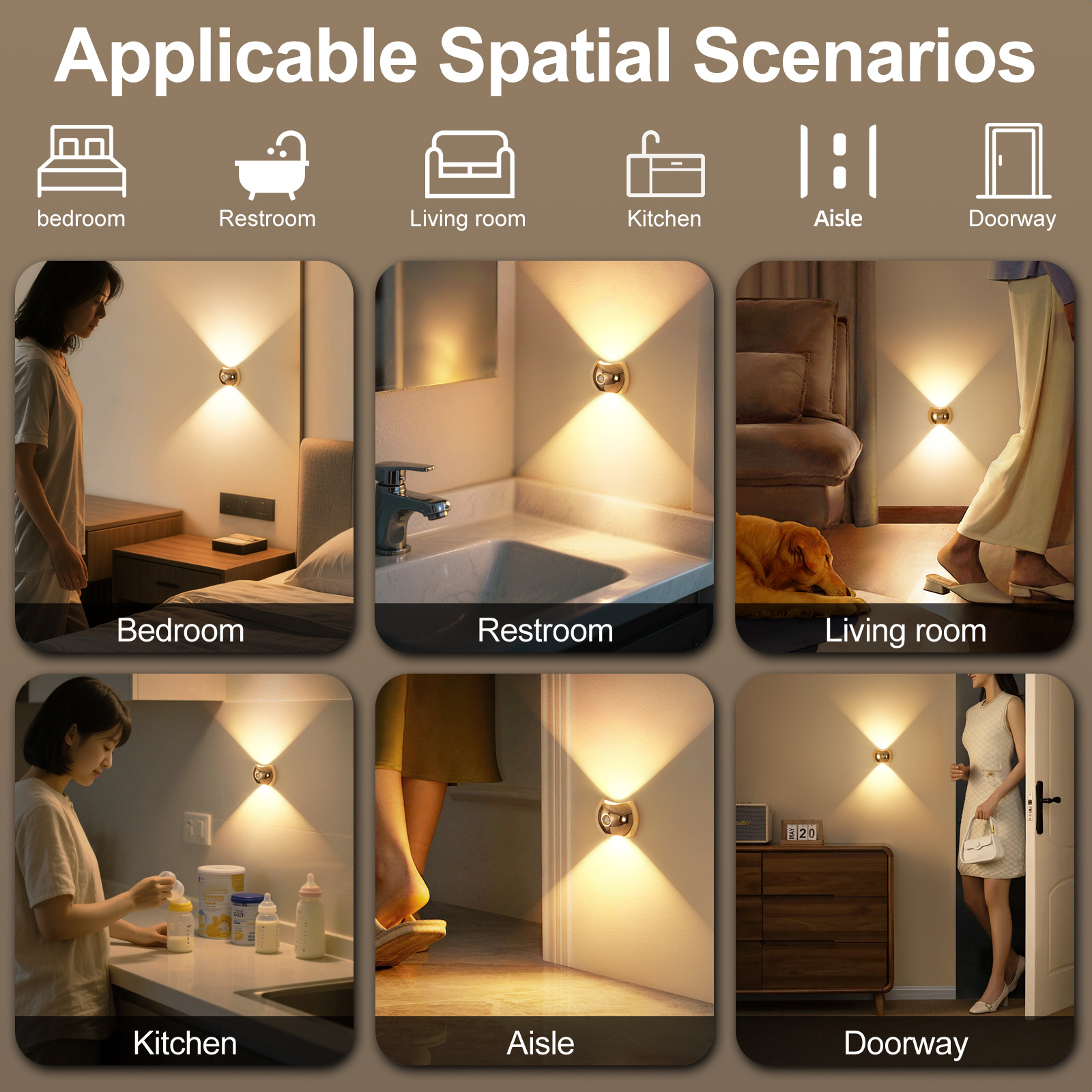 2pcs LED Motion Sensor Light, USB Rechargeable Cabinet Wall Lamp