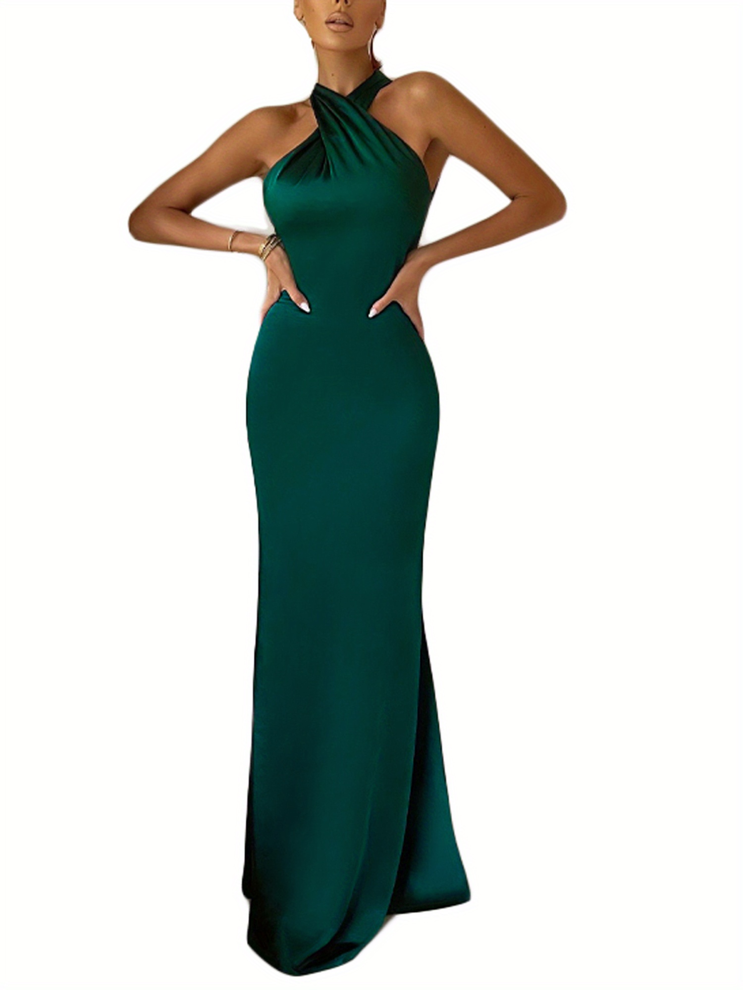 women solid color mermaid bodycon evening gown long train - Temu