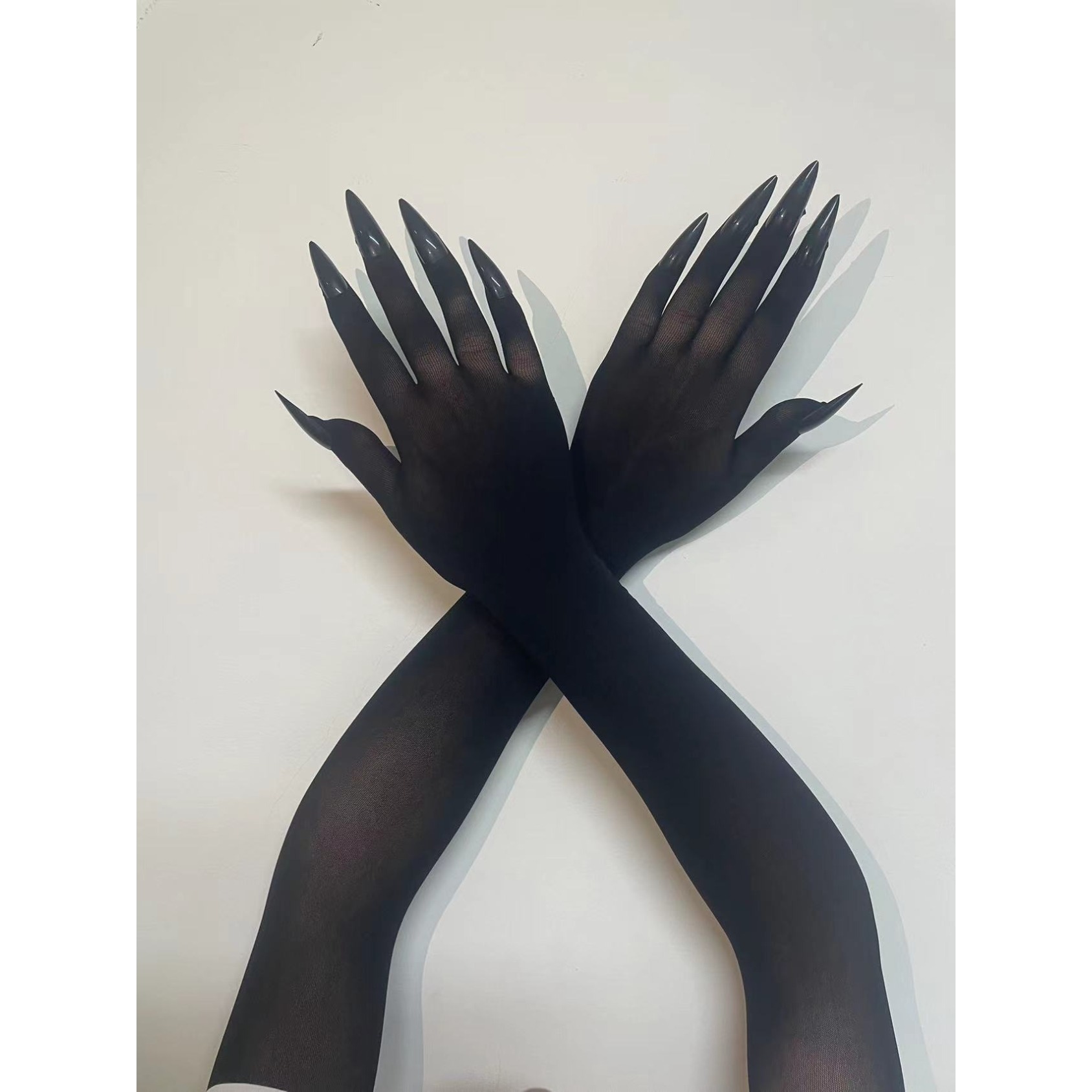E-shop Unisex Ultra-Dünne Atmungsaktive 30D Samt Fünf Finger Geteilte Lange Handschuhe mit Nägeln | Hochelastische Komfortable Passform Cosplay