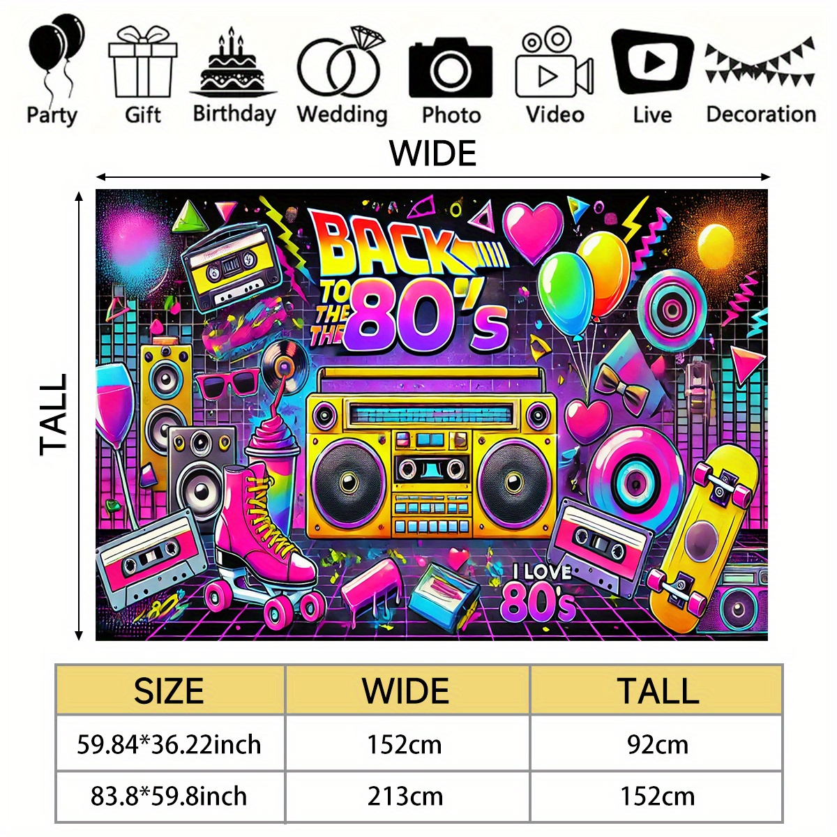 80er Jahre Party Dekoration Set – Inkl. Banner & Foto-Requisiten Für Coole Retro-Partys