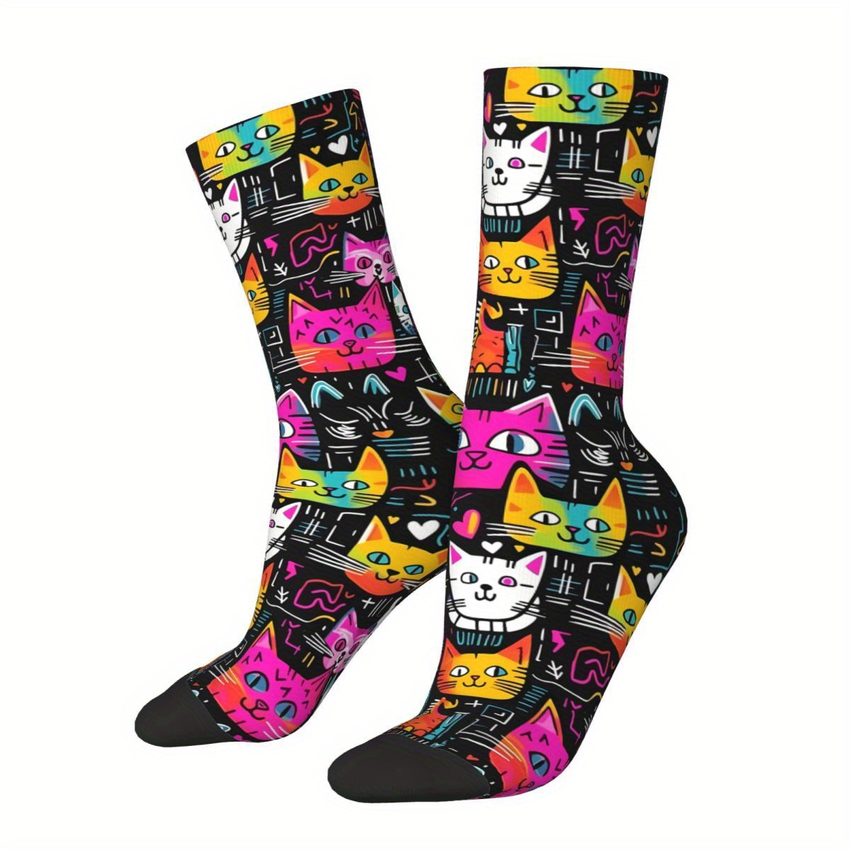 TEMU Funny For Men Graffiti Cat Hip Hop Pattern Printed Crew Sock