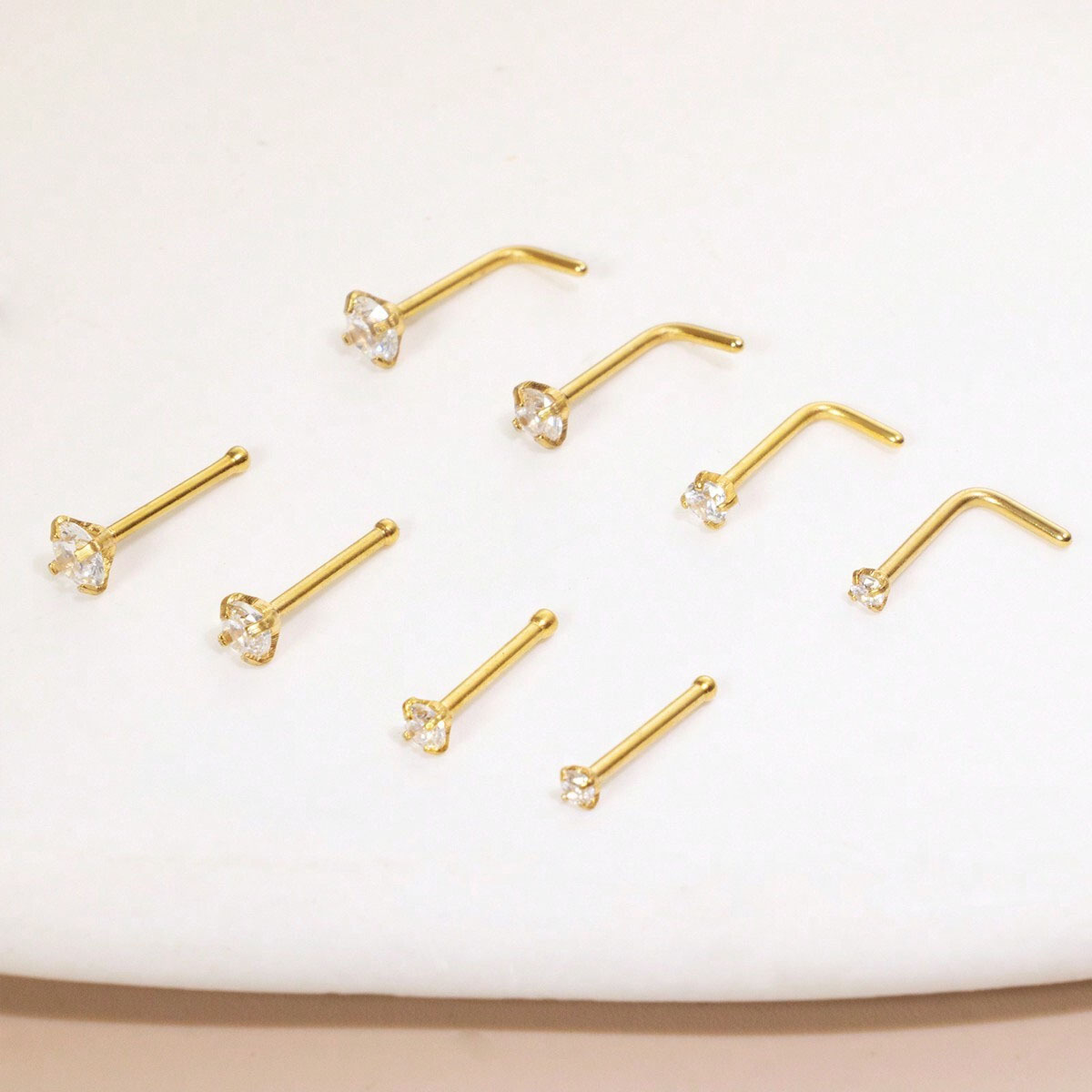 8pcs L Shape Nose Rings & Bone Nose Studs Set, 304 Stainless Steel