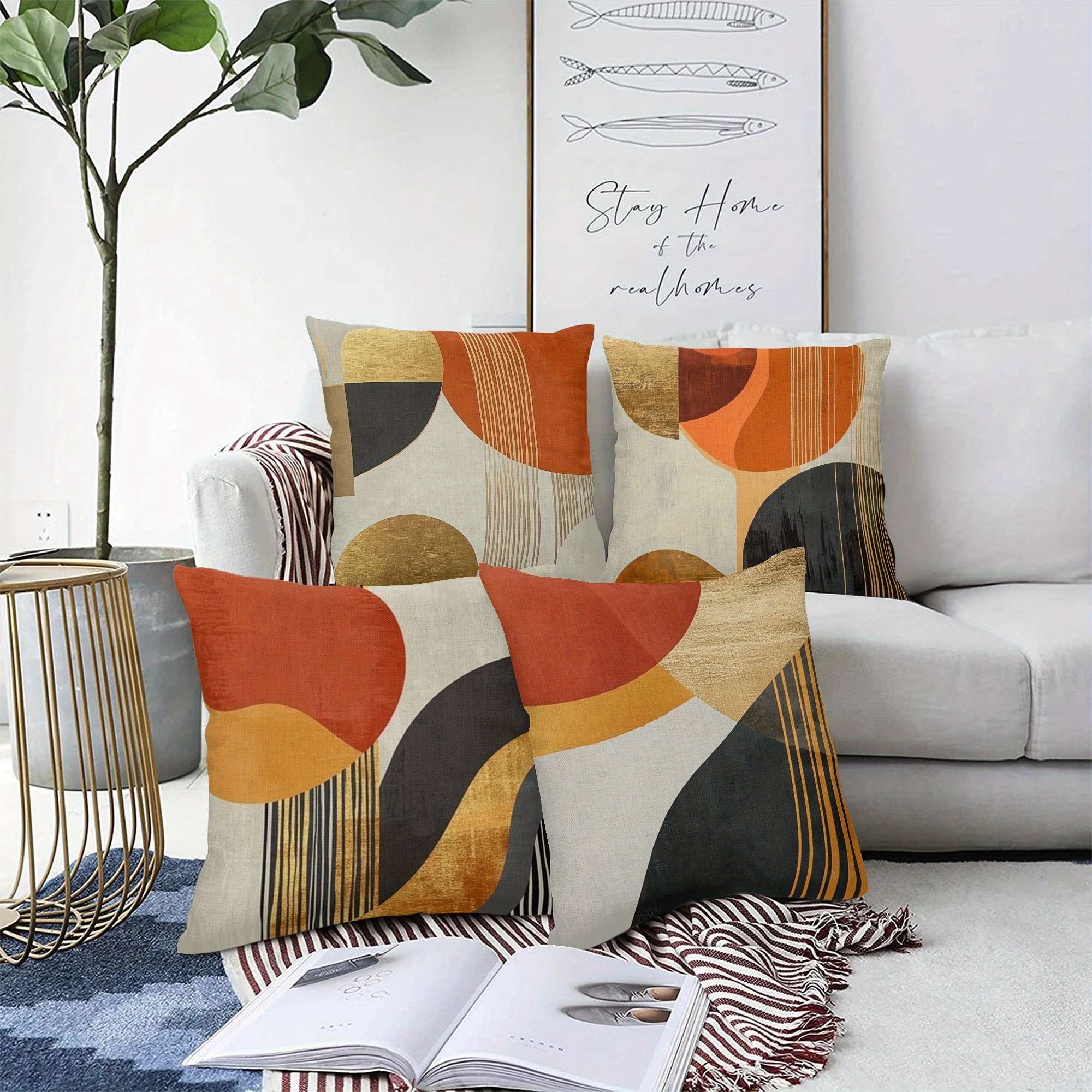 4 pack modern abstract geometric pattern pillow covers 18x18 inch double sided print zippered polyester cushion cases for sofa chair bed car living room decor machine washable Product details 4
