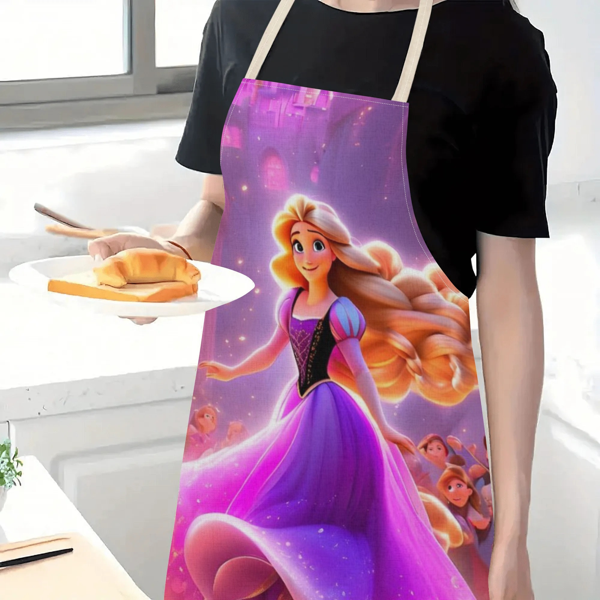 disney   cartoon waterproof apron - vibrant,   polyester with fairy tale print for kitchen, restaurants, hotels, and home use details 4